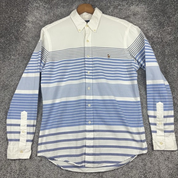 Polo Ralph Lauren Shirt Men's Medium Slim Fit Stretch Oxford Striped Flesh Pony - Picture 1 of 11